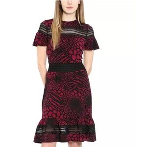 NWT Michael Kors Red Black Embroidered Dress S Ruffle Short Sleeves Whimsigoth